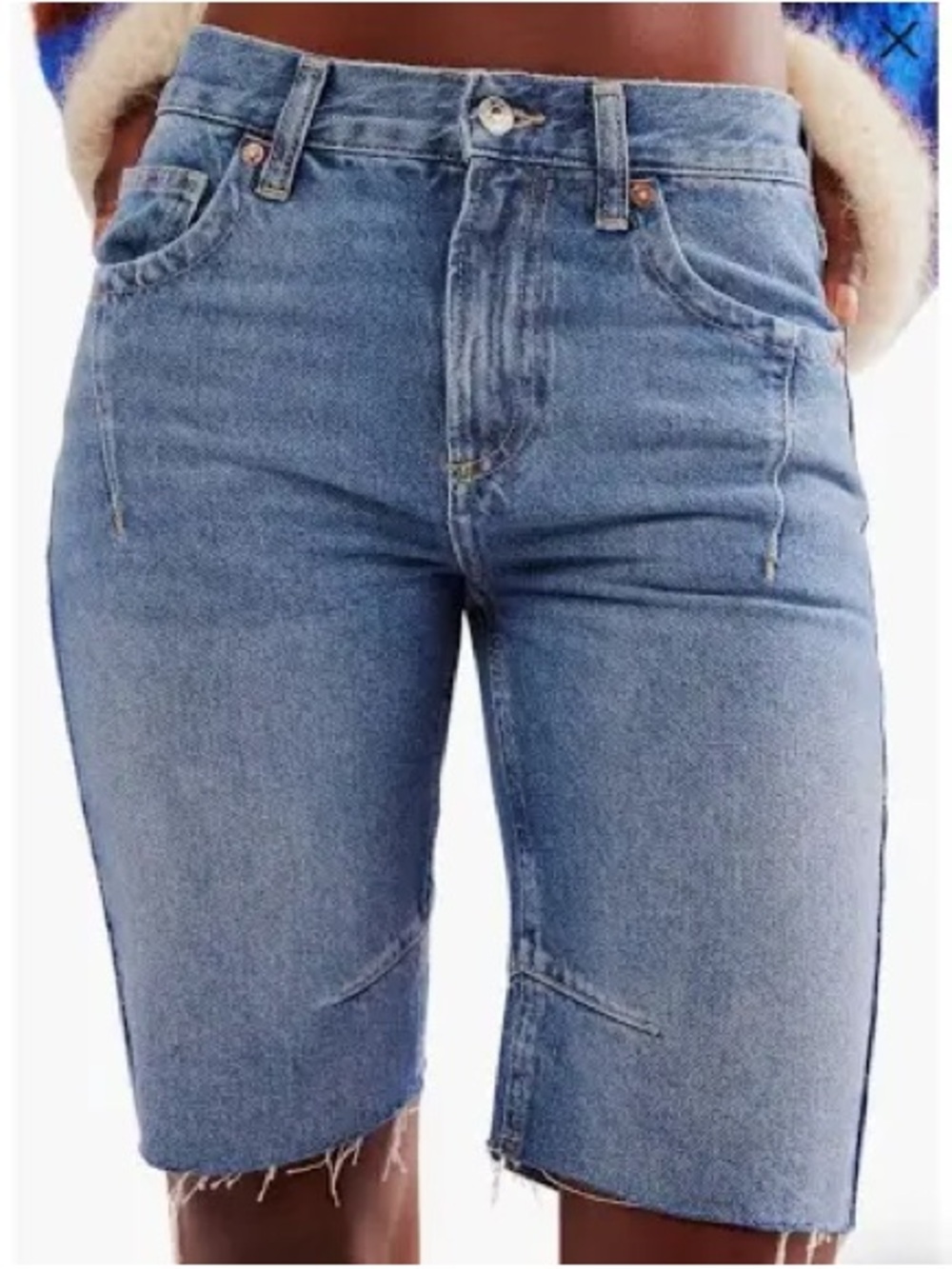 We The Free “Ghost Town" denim shorts in a long, raw-hem Bermuda style‎